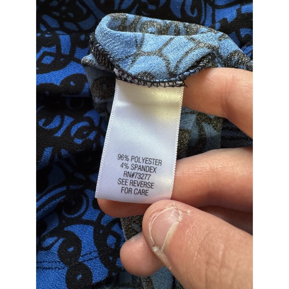 Dana Buchman Women Size XL Blouse Stretch Long Sleeve Blue Black Lightweight - Picture 8 of 11